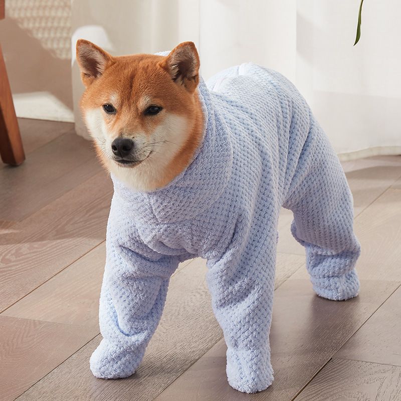 Pet Wearable Bathrobe Towel (Size L) - Quick-drying, absorbent full-body cover with hood and zipper, suitable for dog and cat grooming