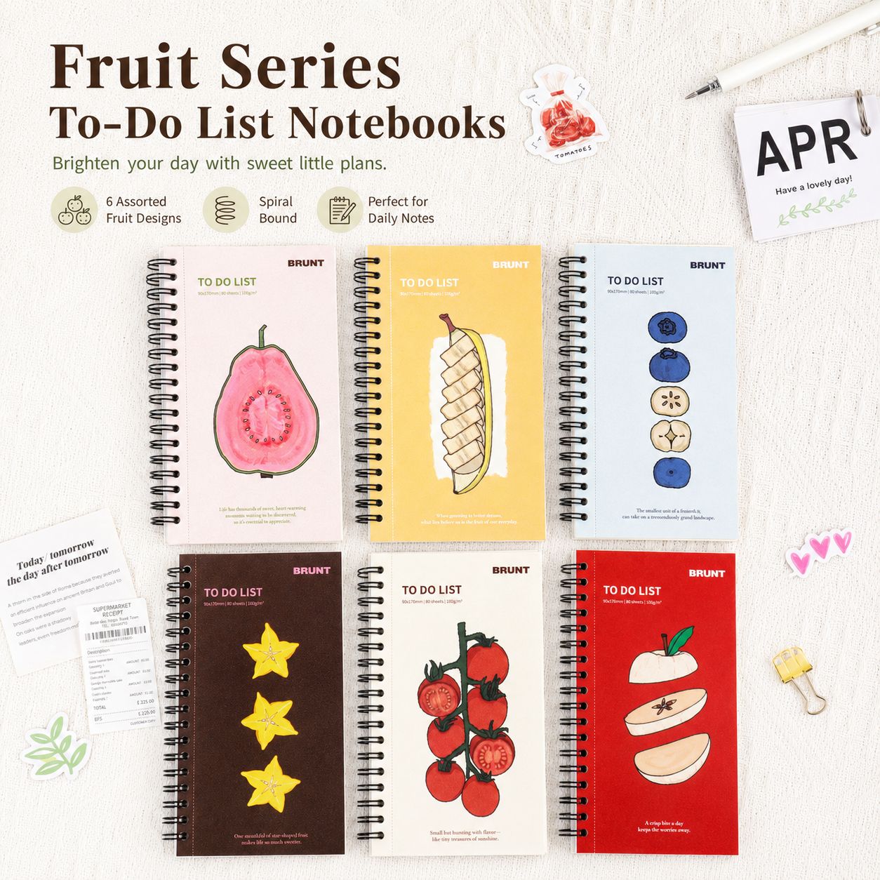 Fruit Series To Do List Notebook (Guava) – Spiral Bound Journal with Cute Fruit Cover, 80 Sheets, Portable Planner for Daily Notes, Study, Office and Personal Organisation