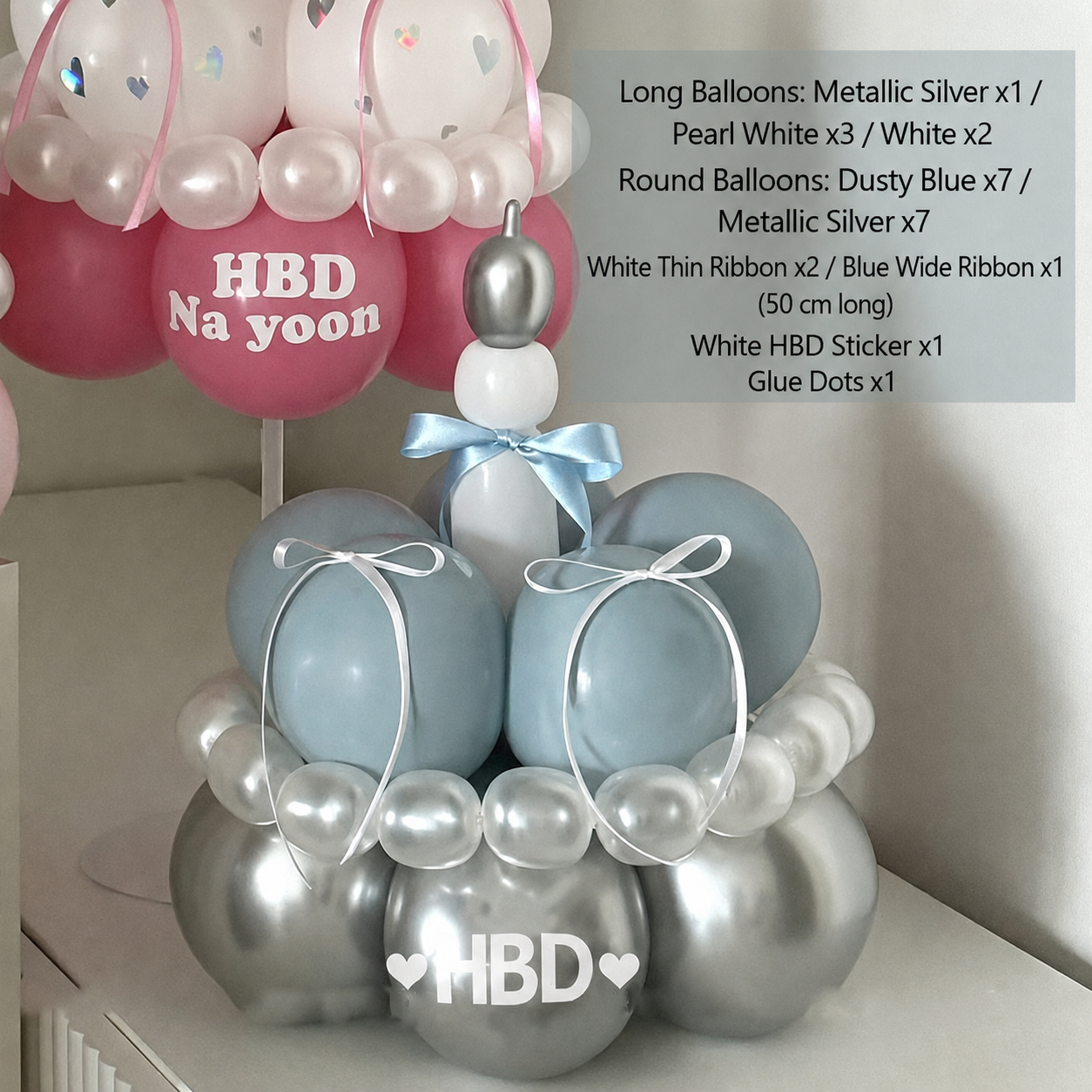 Birthday Cake Balloon Garland Kit (Blue Material kit)– DIY Party Decoration Set with HBD Balloons, Ribbon and Glue Dots, Creative Table Centrepiece for Birthday Celebrations, Photo Props and Event Decor