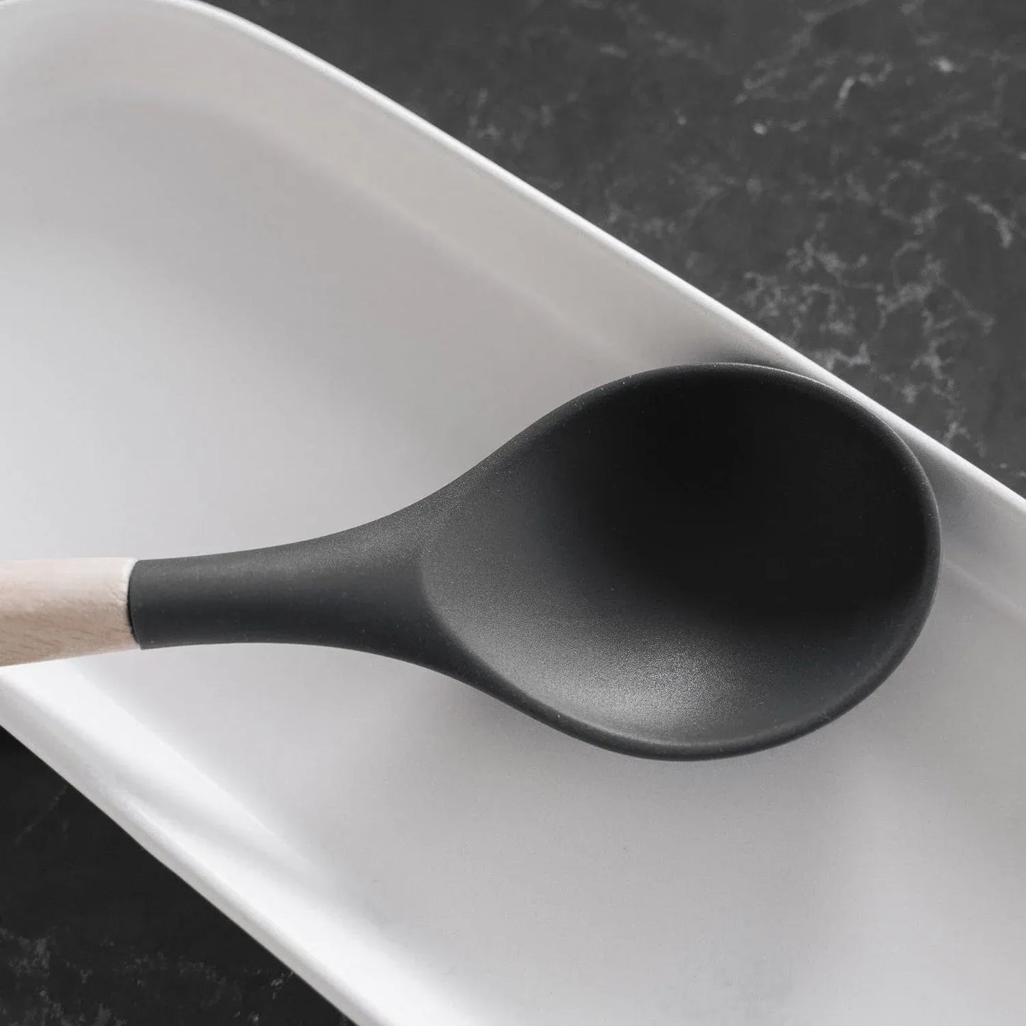 3 Pcs Beechwood & Silicone Kitchen Cooking Utensils Set - Turner/Spoon/Slotted Turner  - Charcoal
