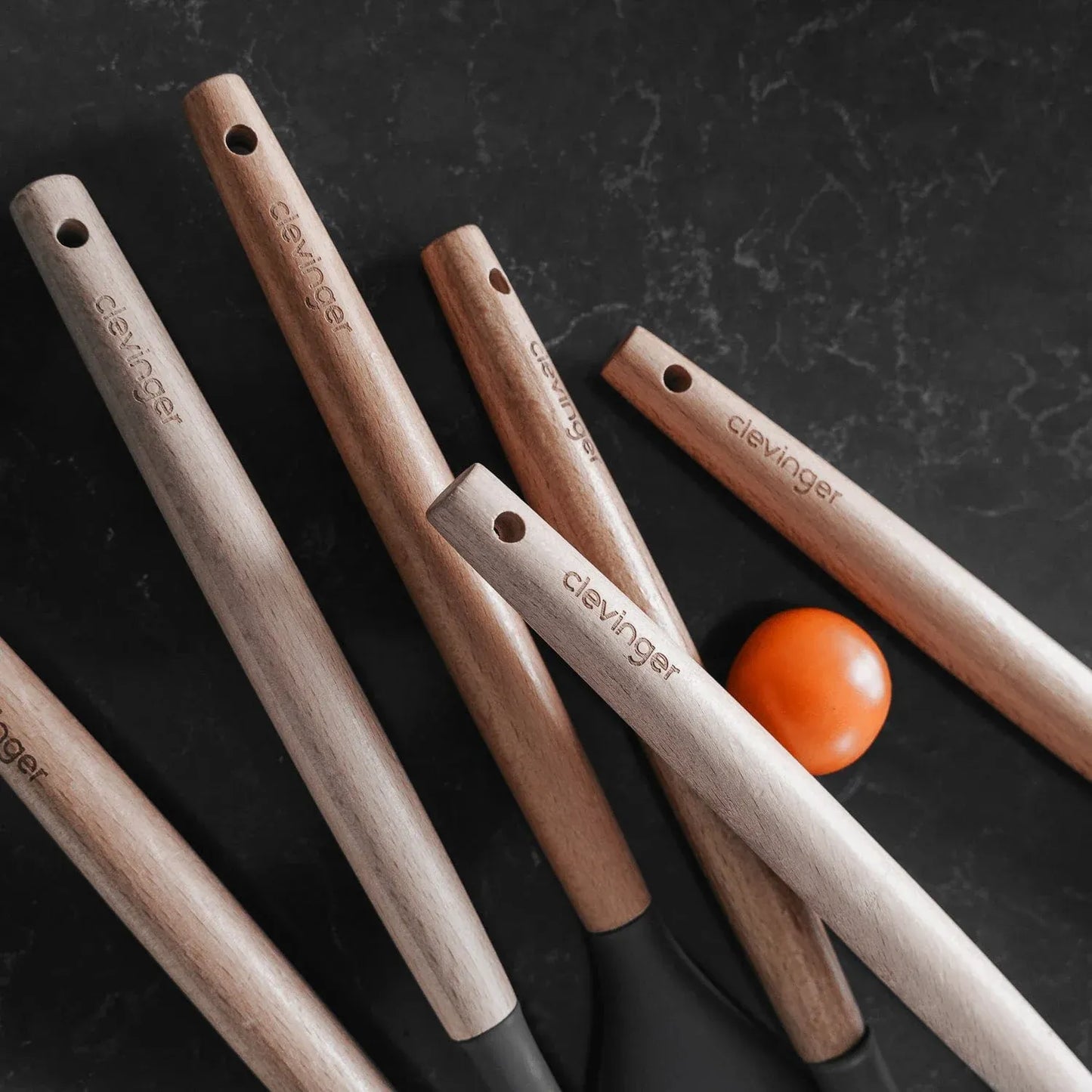 3 Pcs Beechwood & Silicone Kitchen Cooking Utensils Set - Turner/Spoon/Slotted Turner  - Charcoal