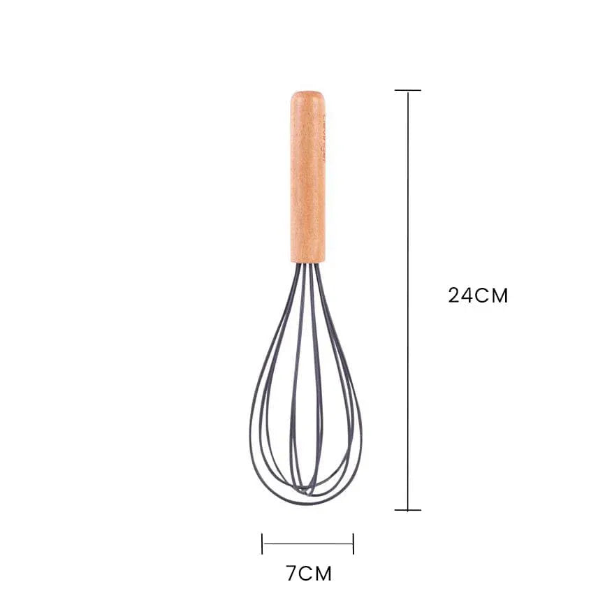 3 Pcs Beechwood & Silicone Kitchen Baking Utensils Set – Charcoal (Spatula, Whisk, Basting Brush)