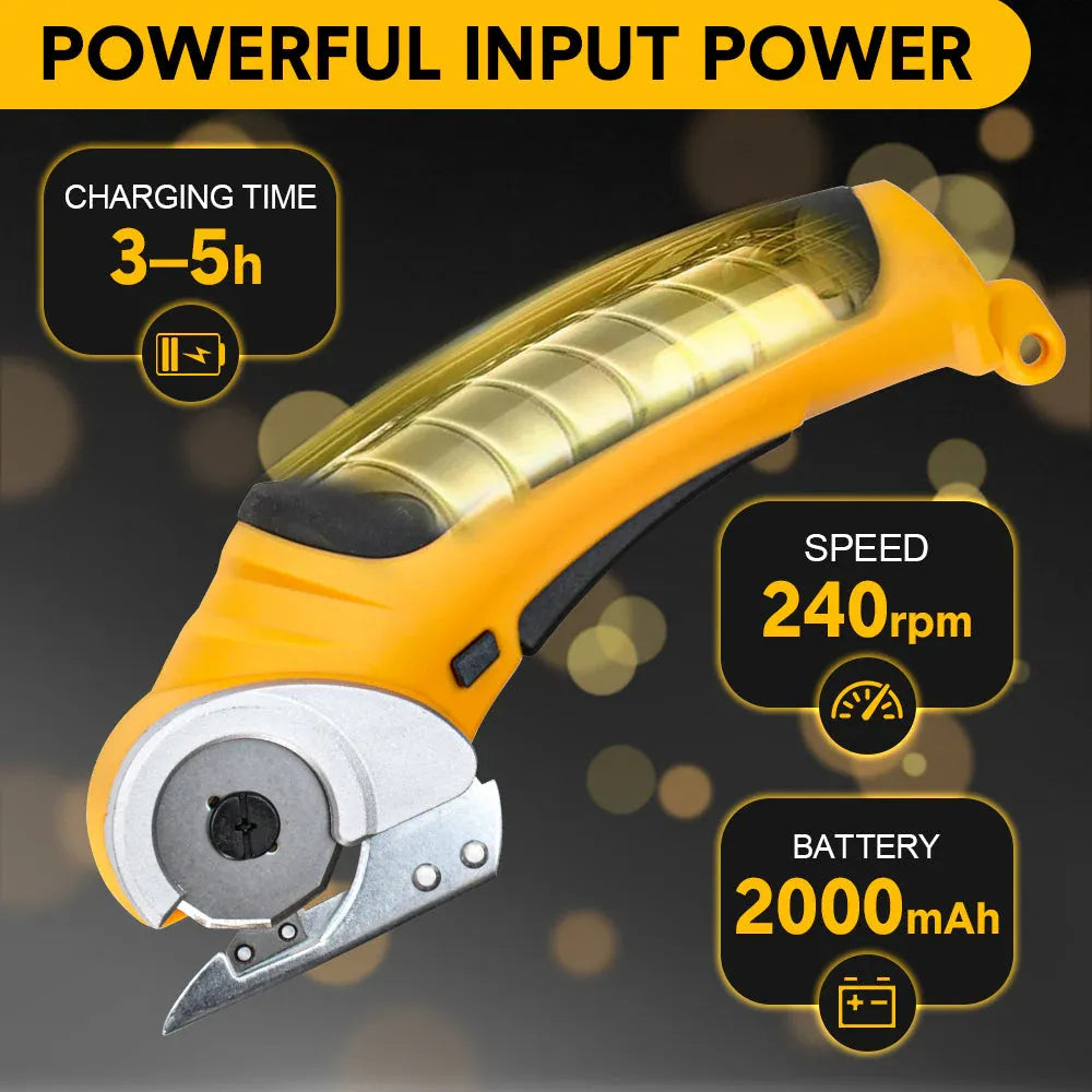 Cordless Electric Scissors 4.2V Rotary Cutter 2000mAh Battery Rechargeable Fabric Scissors Multi-Cutting Tool with Safety Lock for Cloth Cardboard Carpet