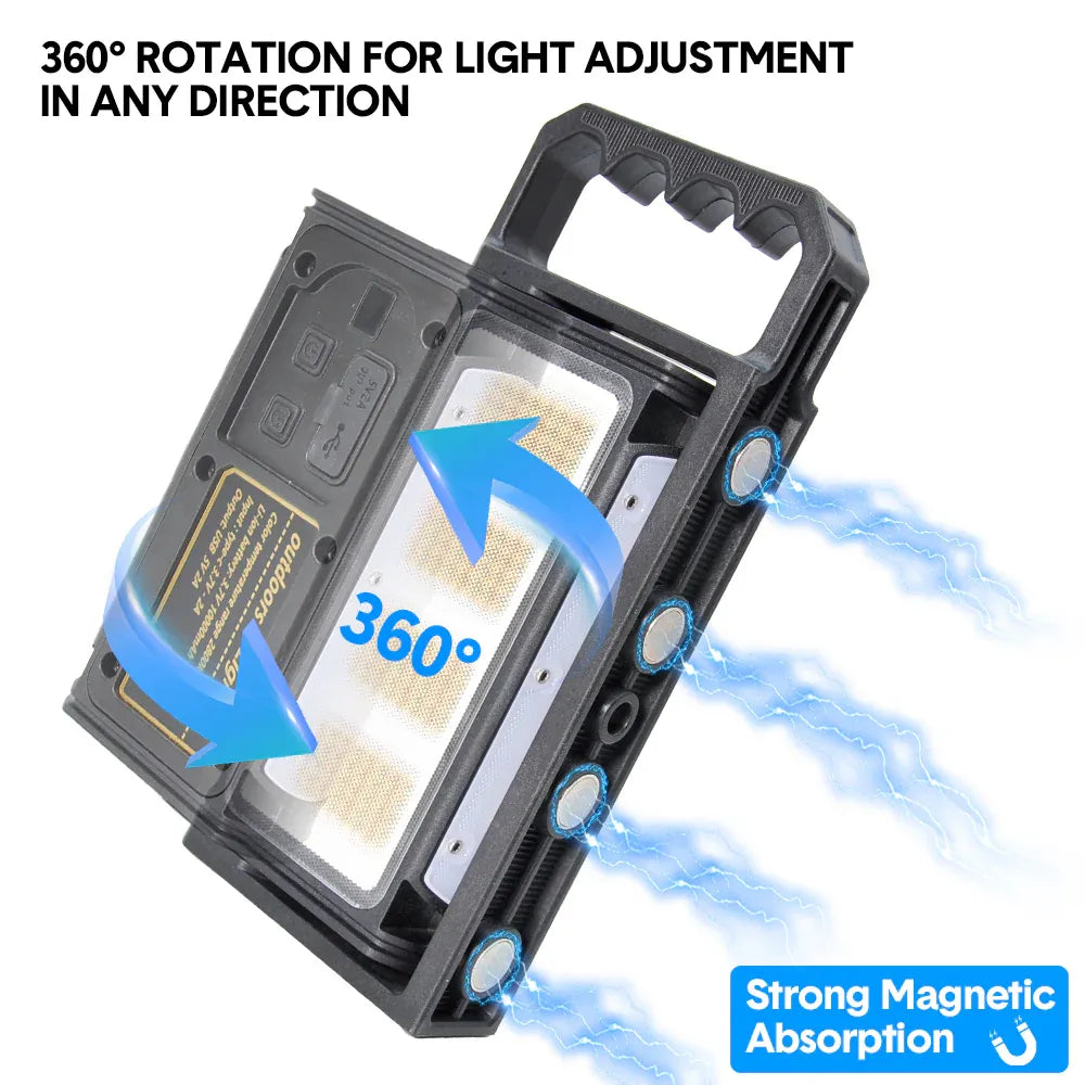 Magnetic LED Work Light 8000mAh Rechargeable 1700 Lumens 320 LED 360 Rotating Waterproof Type C with Digital Display Red Warning for Car Repair Job Site