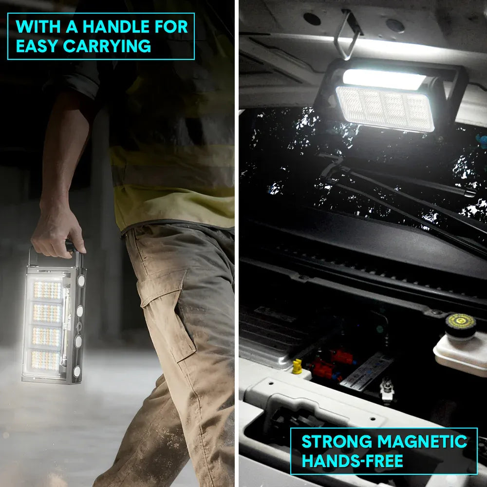 Magnetic LED Work Light 8000mAh Rechargeable 1700 Lumens 320 LED 360 Rotating Waterproof Type C with Digital Display Red Warning for Car Repair Job Site