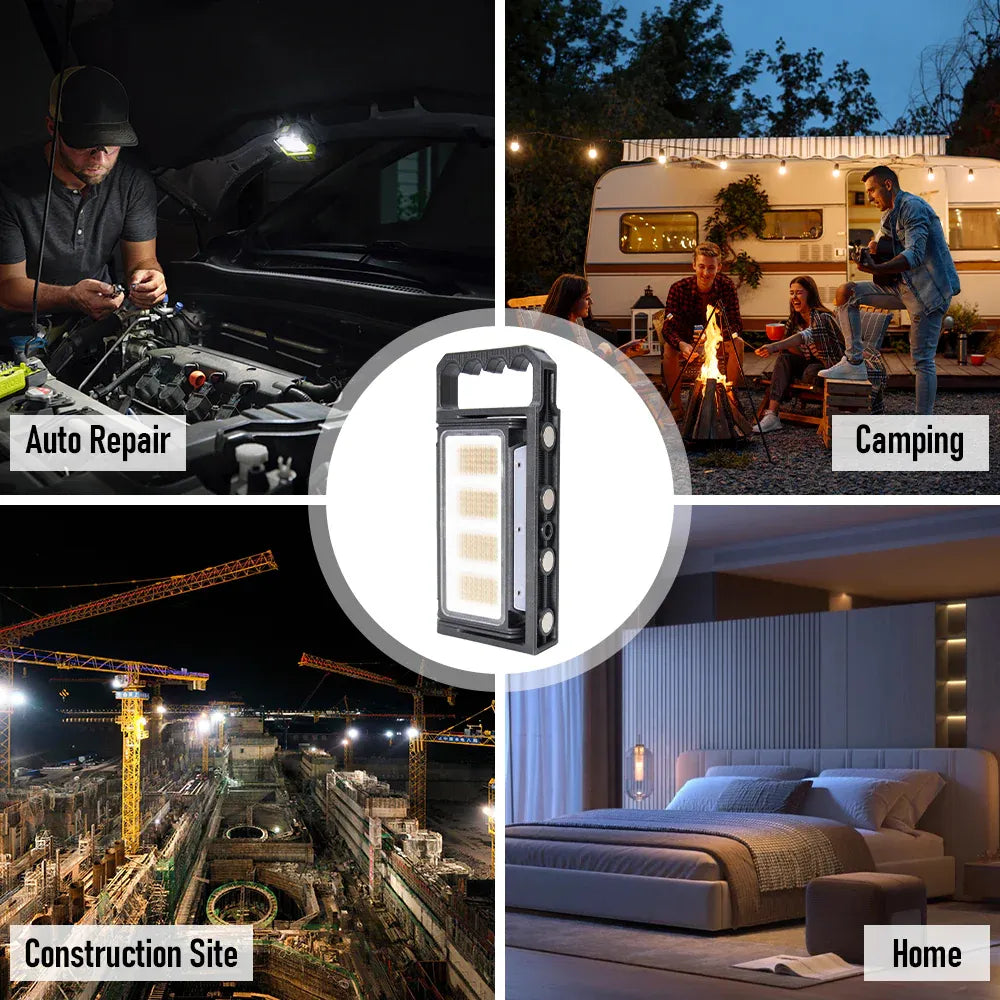 Magnetic LED Work Light 8000mAh Rechargeable 1700 Lumens 320 LED 360 Rotating Waterproof Type C with Digital Display Red Warning for Car Repair Job Site
