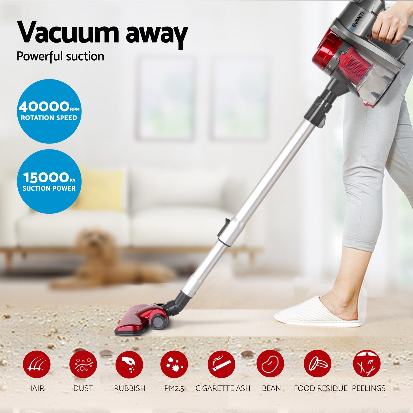 Devanti Stick Vacuum Cleaner Handheld Corded 450W Red